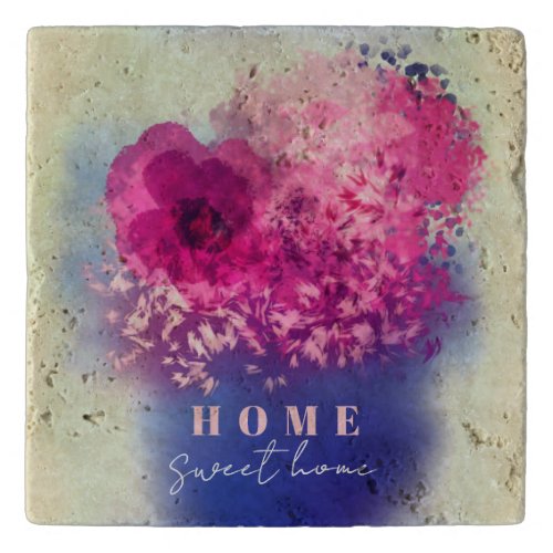 Home Sweet Home Pink Burgundy Floral Vase Trivet