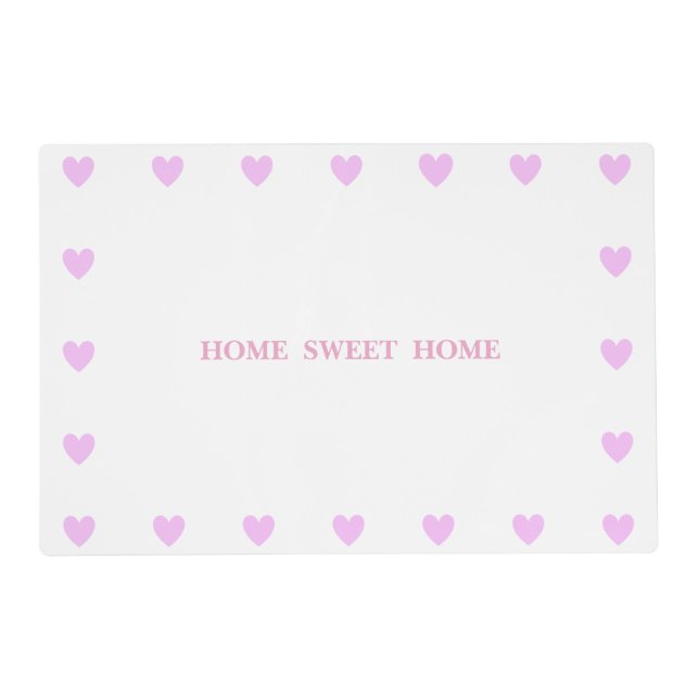 Home Sweet Home & Pink Hearts on White Placemat (Front)