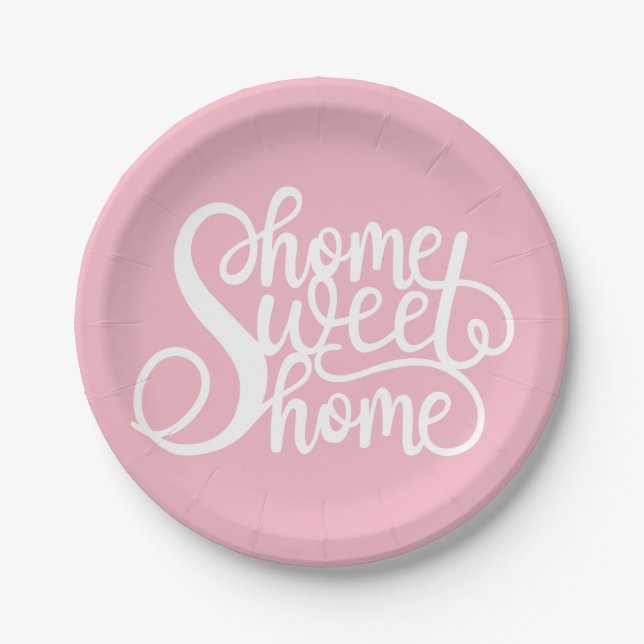 Home sweet home pink paper plates (Front)