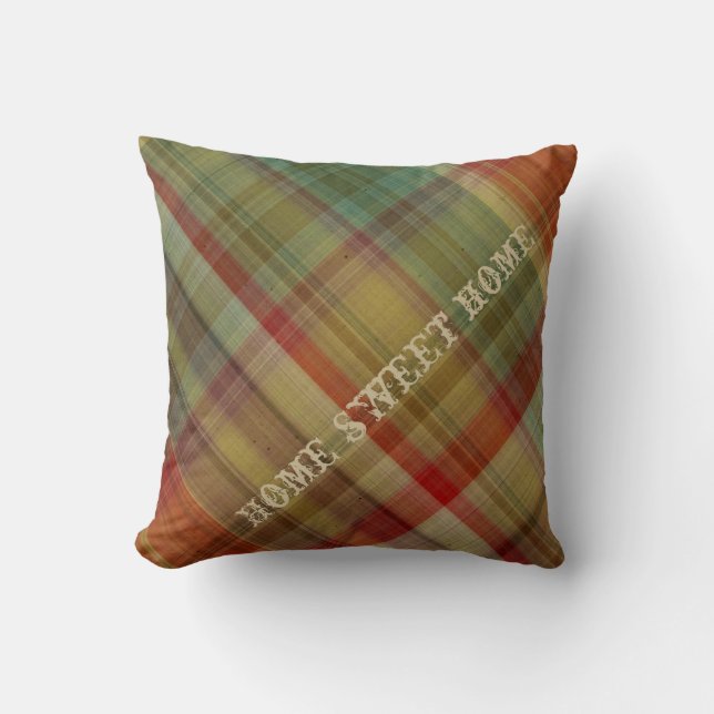 Home Sweet Home Plaid #1 Square Throw Pillow (Front)