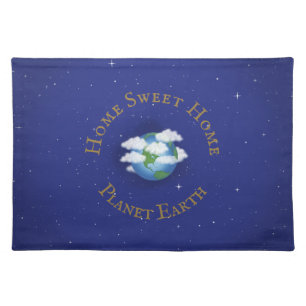 "Home Sweet Home Planet Earth" Whimsical Astronomy Cloth Placemat