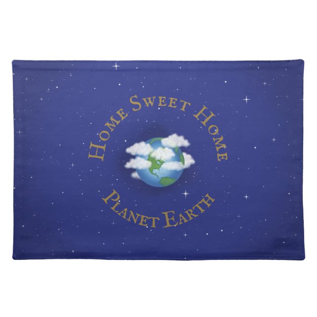 "Home Sweet Home Planet Earth" Whimsical Astronomy Cloth Placemat (Front)