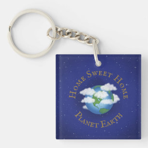 "Home Sweet Home Planet Earth" Whimsical Astronomy Keychain