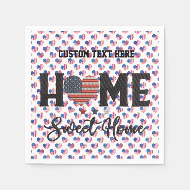 Home Sweet Home Quote American Flag Heart USA Napkins (Front)