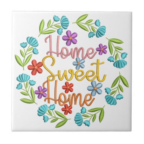 Home Sweet Home Quote Colorful Flower Border Ceramic Tile