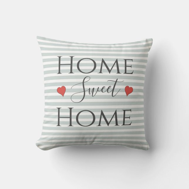 Home Sweet Home Quote Cute Green White Family Chic Throw Pillow (Front)