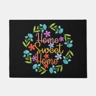 Home Sweet Home Quote Flower Wreath Colorful Doormat