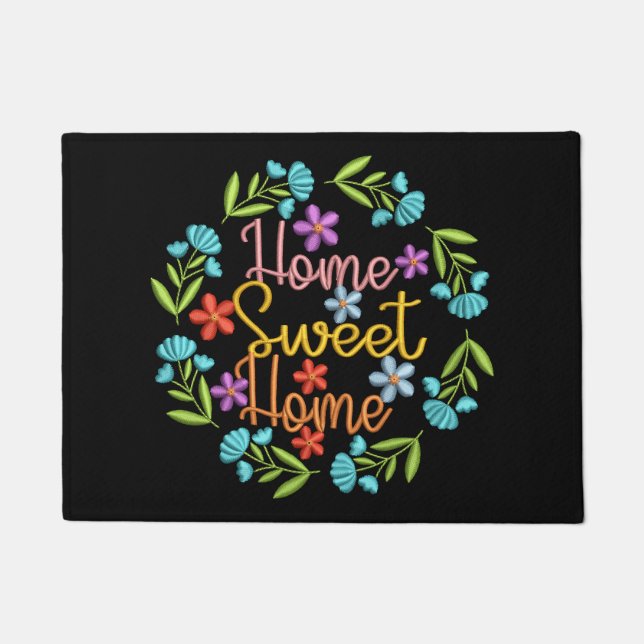 Home Sweet Home Quote Flower Wreath Colorful Doormat (Front)