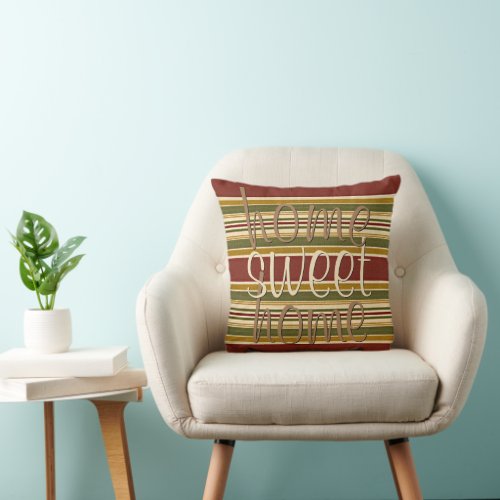 Home Sweet Home Quote on Fun Stripes Pattern Throw Pillow