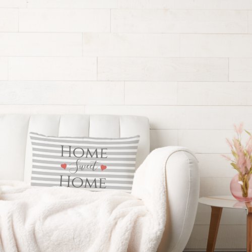 Home Sweet Home Quote Stylish Gray Stripes Pattern Lumbar Pillow
