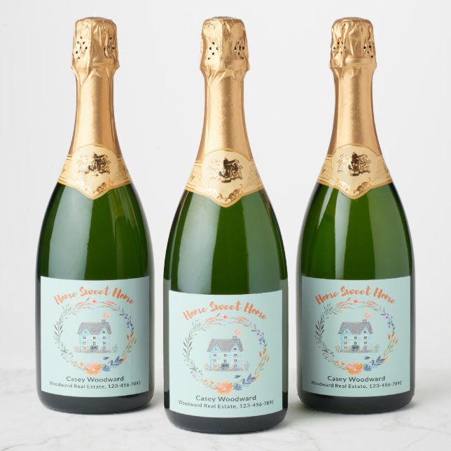 Home Sweet Home Real Estate Cheers Congratulations Sparkling Wine Label (Bottles)