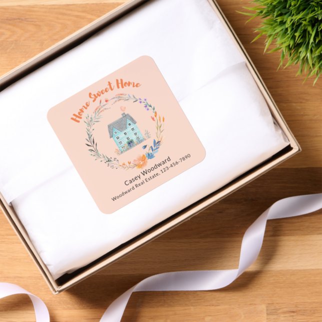 Home Sweet Home Real Estate Housewarming Party Square Sticker (Tissue Paper)