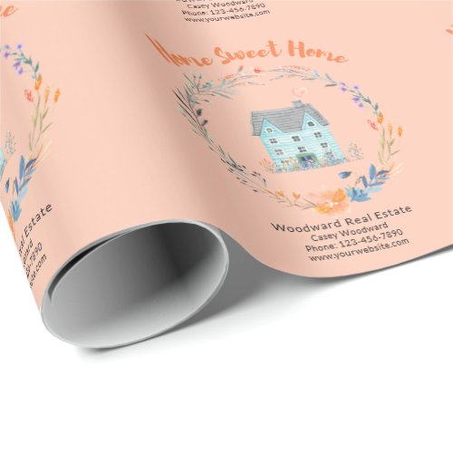 Home Sweet Home Real Estate Personalized Name Chic Wrapping Paper