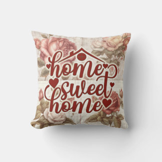 Home Sweet Home Red Heart Vintage Real Estate Gift Throw Pillow