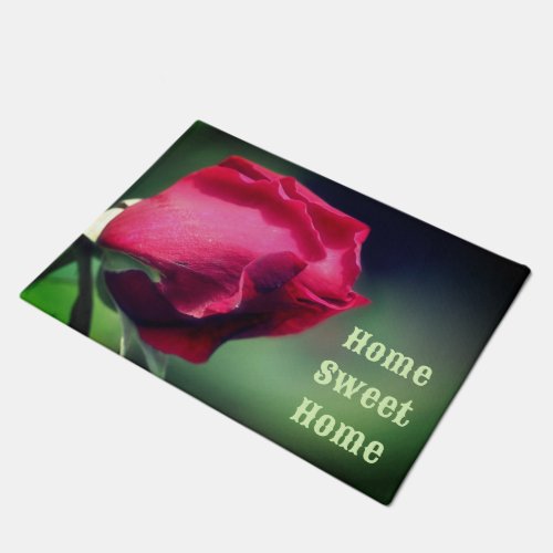 Home Sweet Home Red Rosebud Flower  Doormat