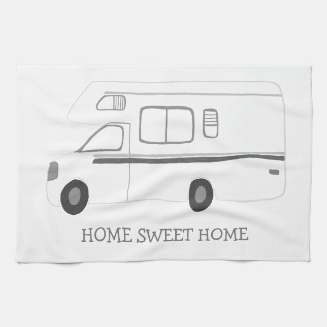 HOME SWEET HOME Retro Camper Motorhome RV B&W Kitchen Towel (Horizontal)