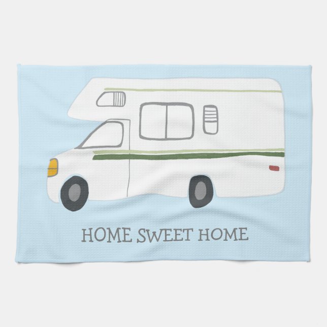 HOME SWEET HOME Retro Camper Motorhome RV BLUE Kitchen Towel (Horizontal)