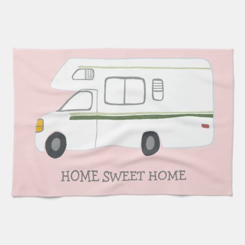 HOME SWEET HOME Retro Camper Motorhome RV pink Kitchen Towel