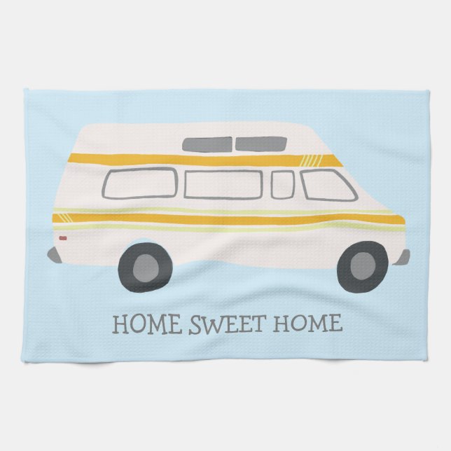 HOME SWEET HOME Retro Campervan Motorhome RV BLUE Kitchen Towel (Horizontal)