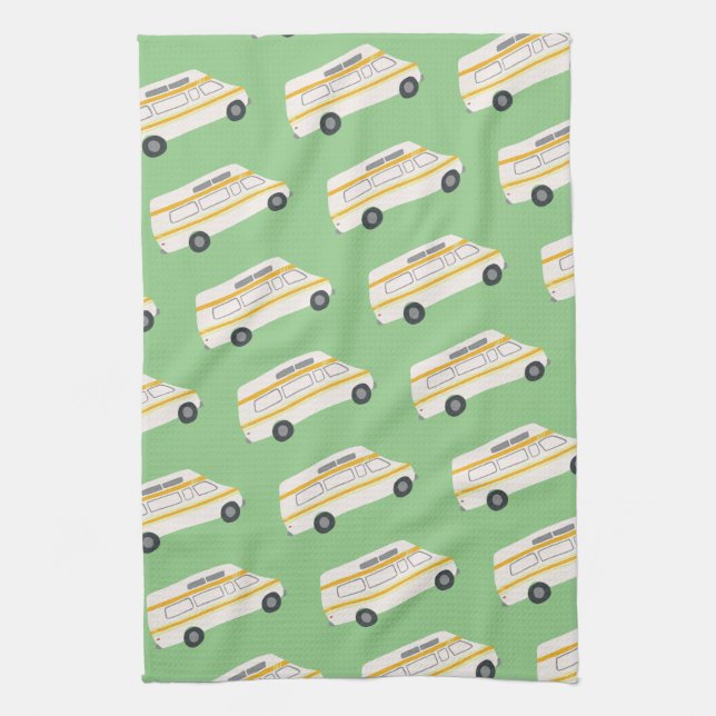 HOME SWEET HOME Retro Campervan Motorhome RV green Kitchen Towel (Vertical)