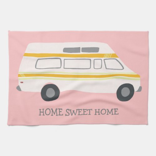 HOME SWEET HOME Retro Campervan Motorhome RV pink Kitchen Towel