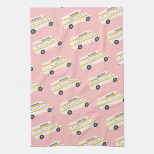 HOME SWEET HOME Retro Campervan Motorhome RV pink Kitchen Towel