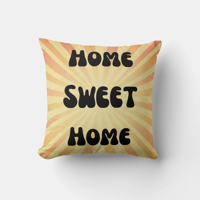 home sweet home ,retro groovy script yellow orange throw pillow (Front)