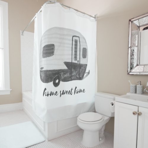 Home Sweet Home Retro RV Trailer Camper Watercolor Shower Curtain