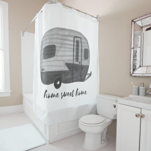Home Sweet Home Retro RV Trailer Camper Watercolor Shower Curtain