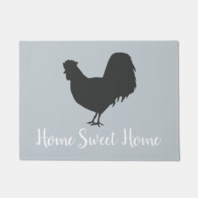 Home Sweet Home Rooster Gray Floor Mat (Front)