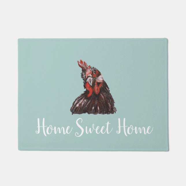 Home Sweet Home Rooster Gray Floor Mat (Front)
