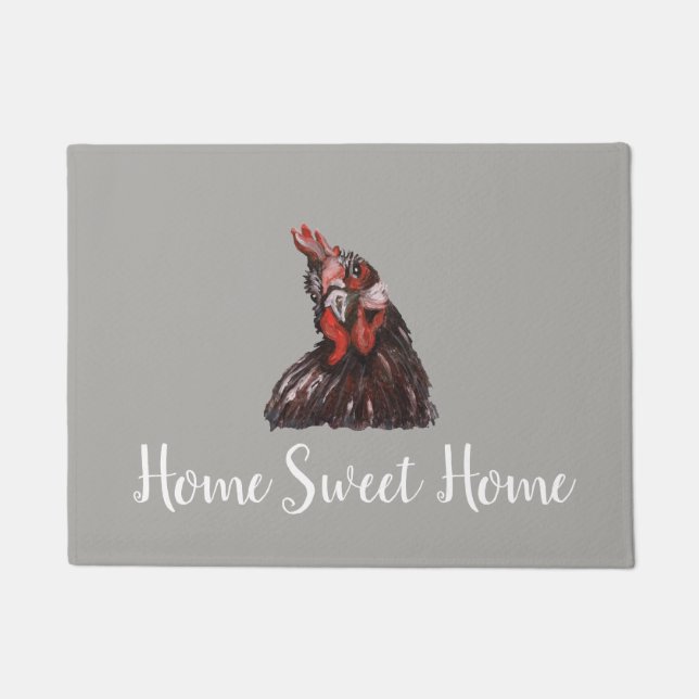 Home Sweet Home Rooster Gray Floor Mat (Front)