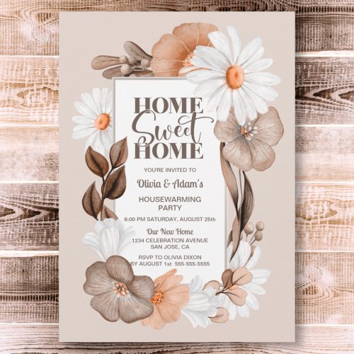 Home Sweet Home Rustic Fall Floral Housewarming Invitation