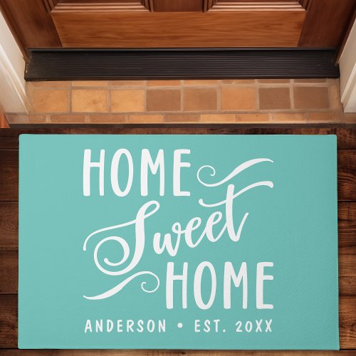 Home Sweet Home Rustic Modern Teal Family Doormat