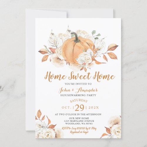 Home Sweet Home Rustic Pumpkin House Warming Party Invitation