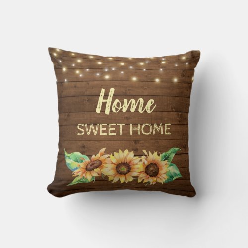 Home Sweet Home Rustic Sunflower Country Chic Fall Throw Pillow