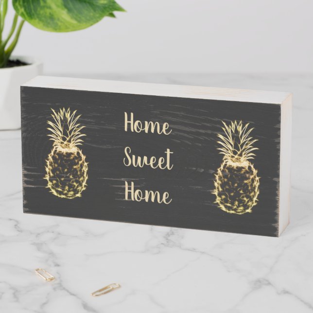 Home Sweet Home Scribble Pineapple Wood Box Sign (In Situ Horizontal)