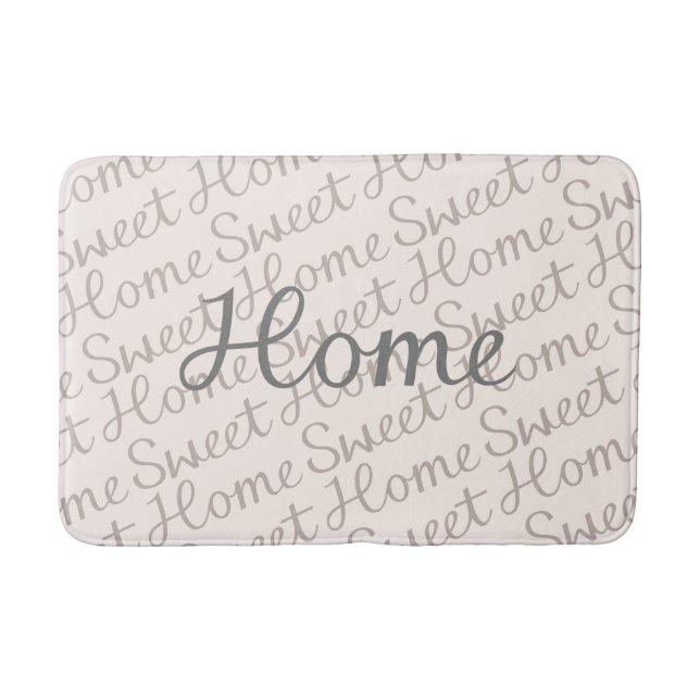 Home Sweet Home Script Design in Grey Cream Taupe Bathroom Mat (Front)