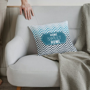 Home Sweet Home Sea Green and Black Chevron Pillow