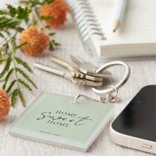 'Home Sweet Home' Soft Sage Green Farmhouse Rustic Keychain