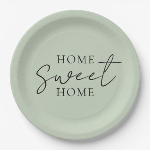 'Home Sweet Home' Soft Sage Green Farmhouse Rustic Paper Plates