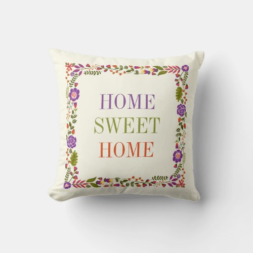 HOME SWEET HOME spring floral purple orange Throw Pillow