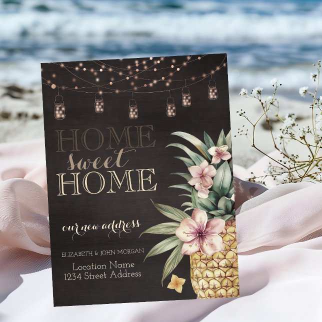 Home Sweet Home,String Lights,Mason Jar,Pineapple Announcement Postcard (Creator Uploaded)