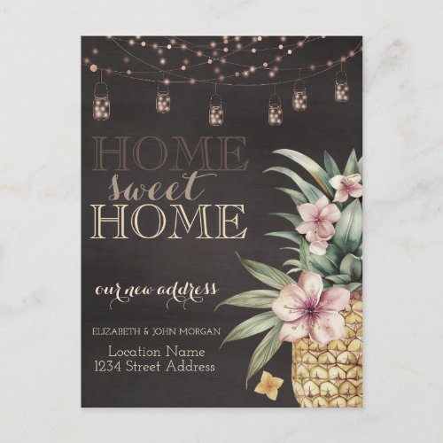 Home Sweet HomeString LightsMason JarPineapple Announcement Postcard