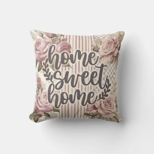 Home Sweet Home Striped Rose Real Estate Gift Throw Pillow