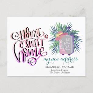 Home Sweet Home,Suitcase Palm Leaves New Address Announcement Postcard