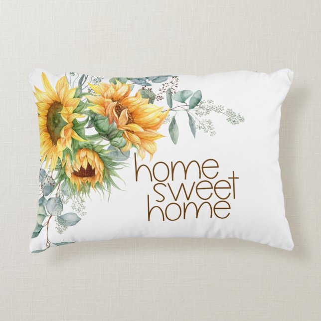Home Sweet Home Sunflower Eucalyptus Accent Pillow (Front)
