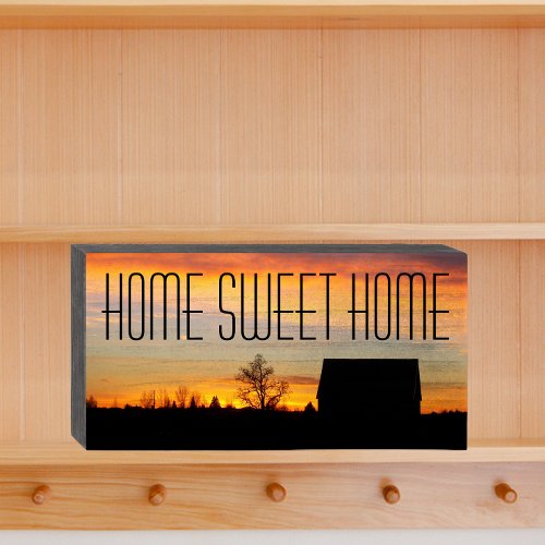 Home Sweet Home Sunset Silhouette Wooden Box Sign