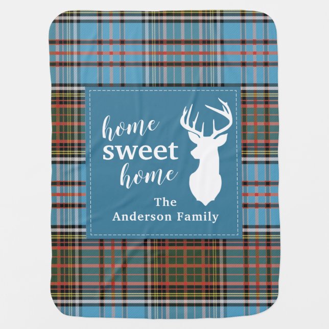 Home Sweet Home Tartan Anderson Plaid Personalized Baby Blanket (Front)