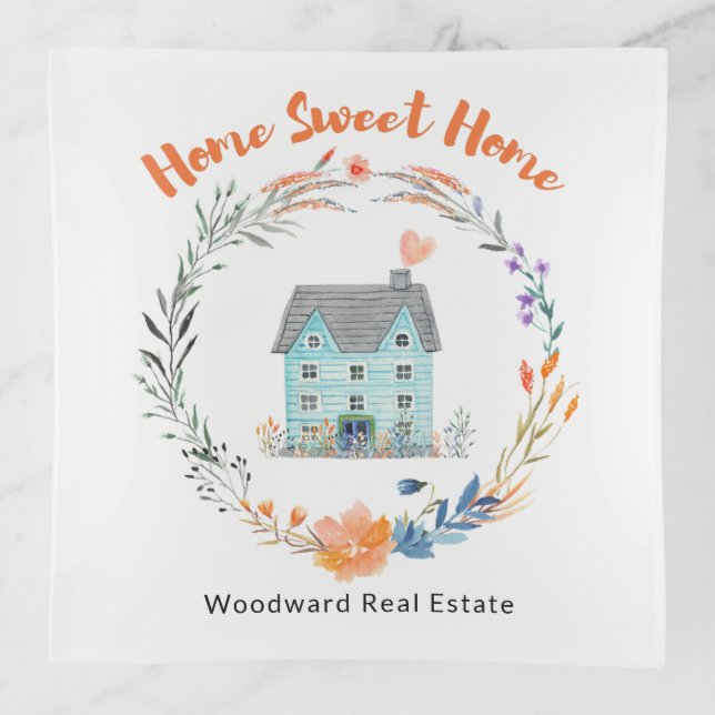 Home Sweet Home Thank You New Homeowner Elegant  Trinket Tray (Front)